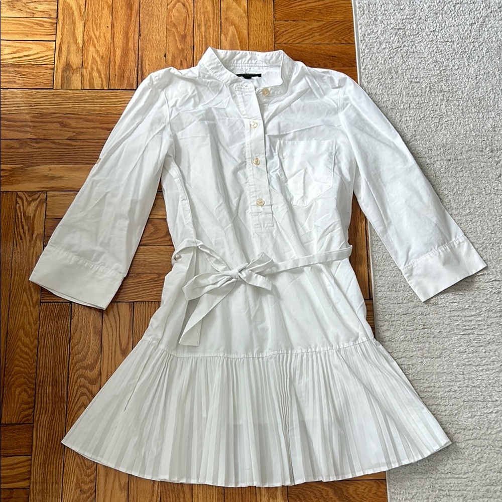 Banana Republic White Pleated Sleeve Dress